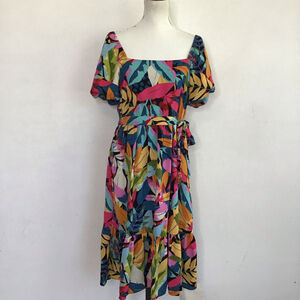 Maia Women Elegant Stylish Multicolor Leaf Print Midi Dress Size 6